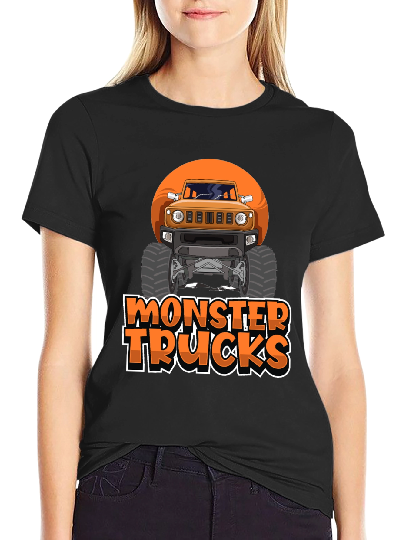 Monster Trucks Graphic Tee -  Black Crew Neck T-Shirt