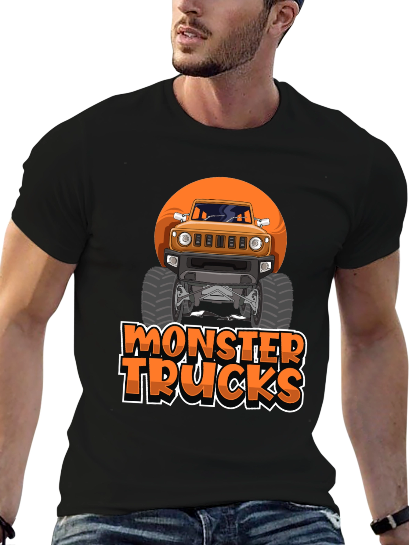 Monster Trucks Graphic Tee -  Black Crew Neck T-Shirt