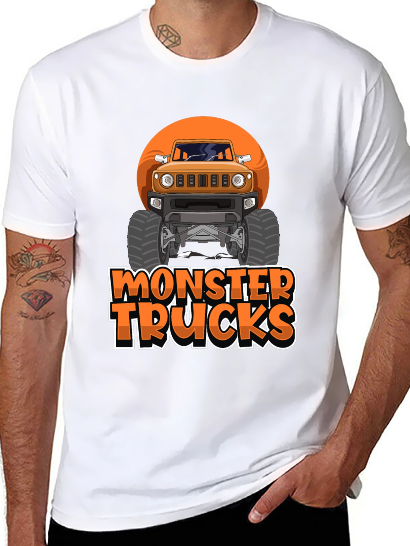 Monster Trucks Graphic Tee -  Black Crew Neck T-Shirt