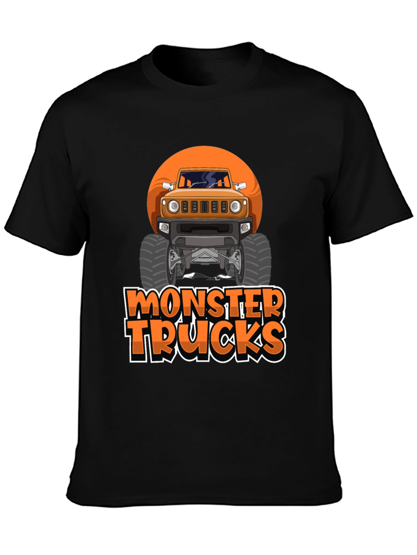 Monster Trucks Graphic Tee -  Black Crew Neck T-Shirt