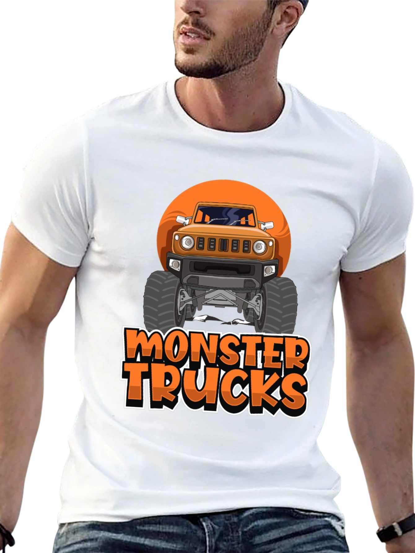 Monster Trucks Graphic Tee -  Black Crew Neck T-Shirt