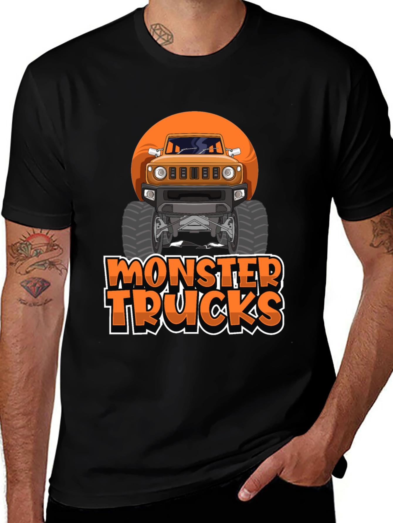 Monster Trucks Graphic Tee -  Black Crew Neck T-Shirt