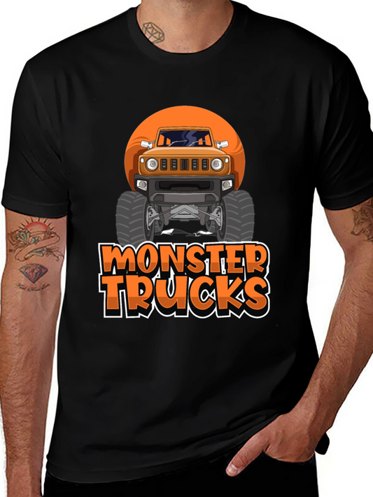 Monster Trucks Graphic Tee -  Black Crew Neck T-Shirt