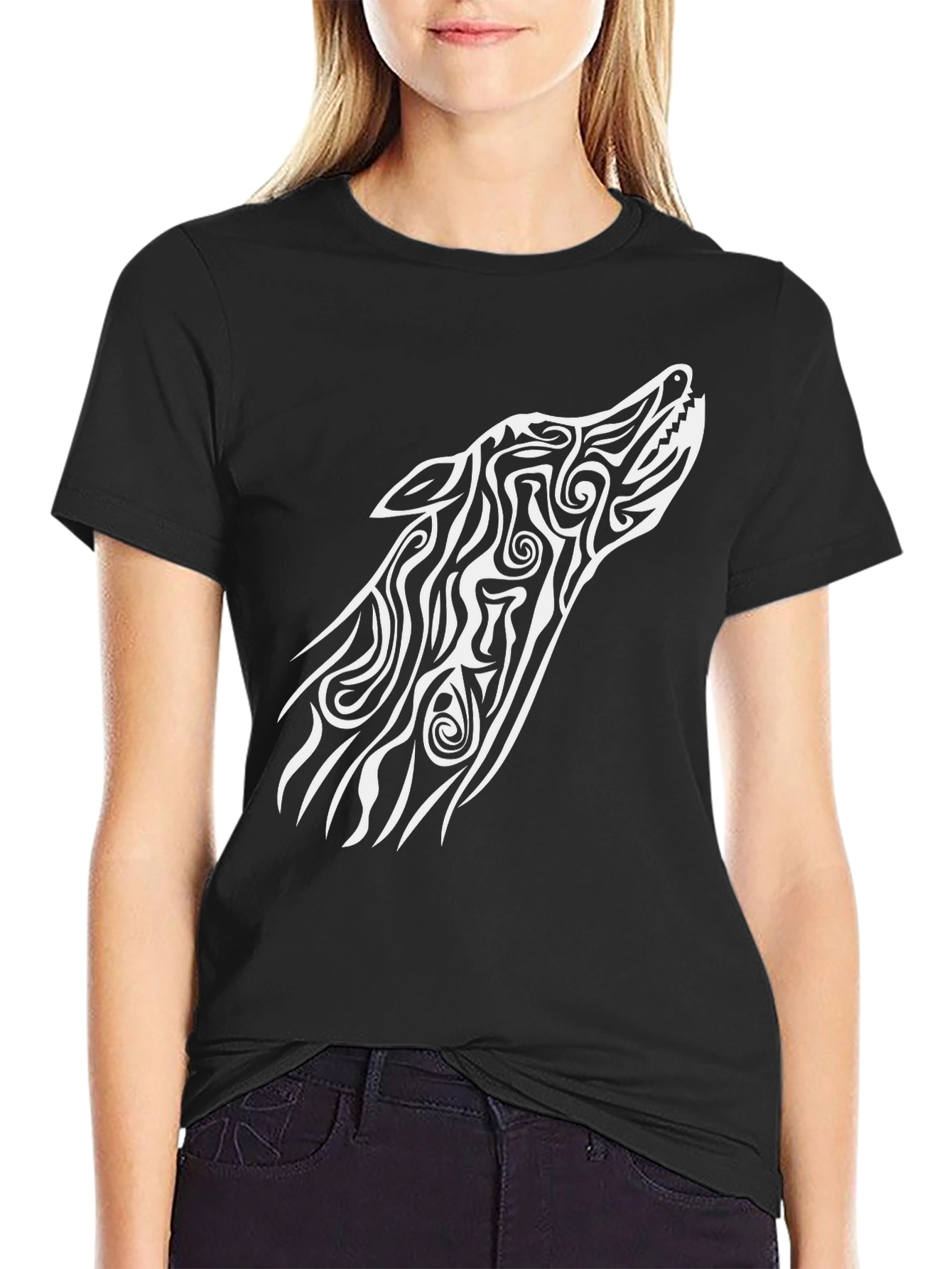 Black Wolf Tribal Art Graphic Tee