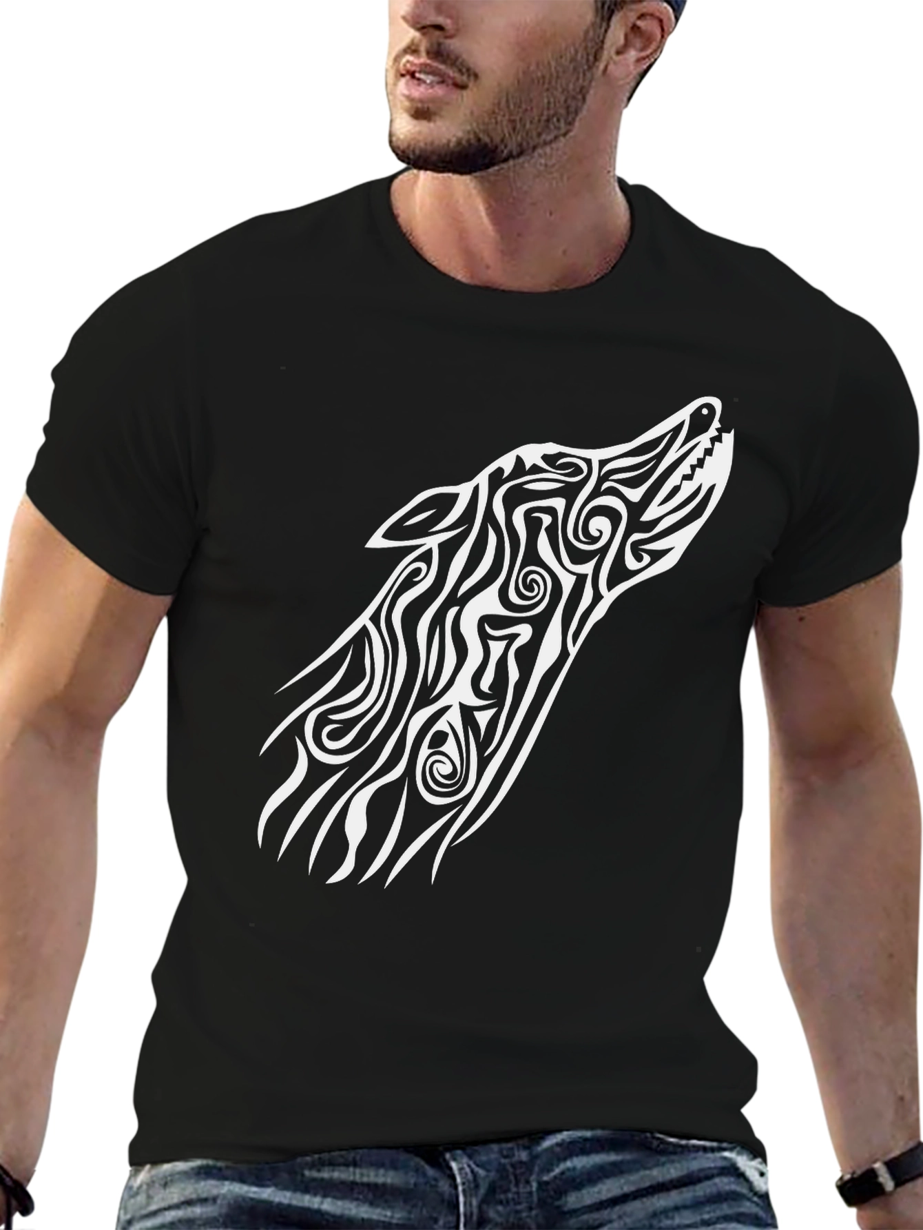 Black Wolf Tribal Art Graphic Tee