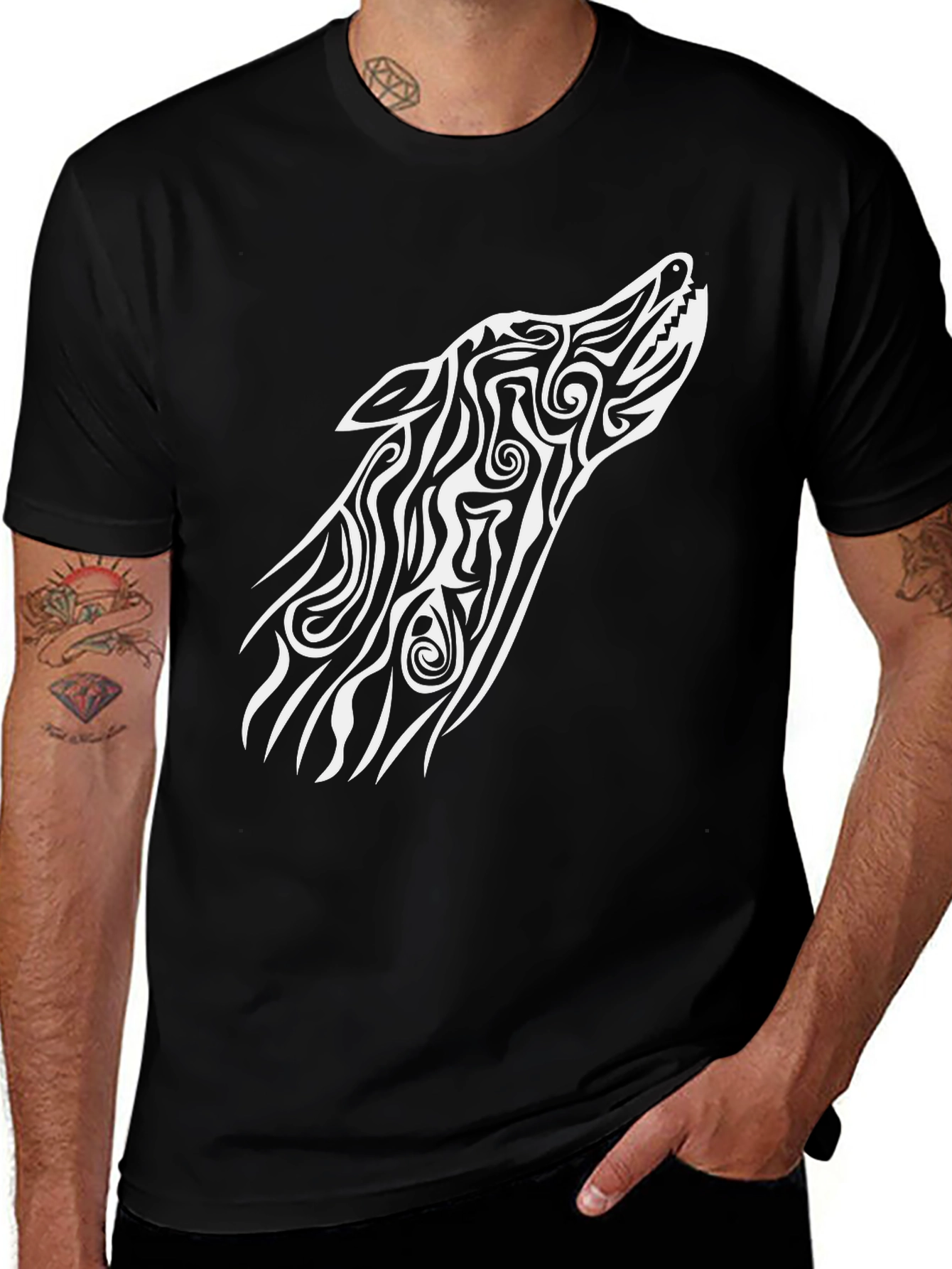 Black Wolf Tribal Art Graphic Tee