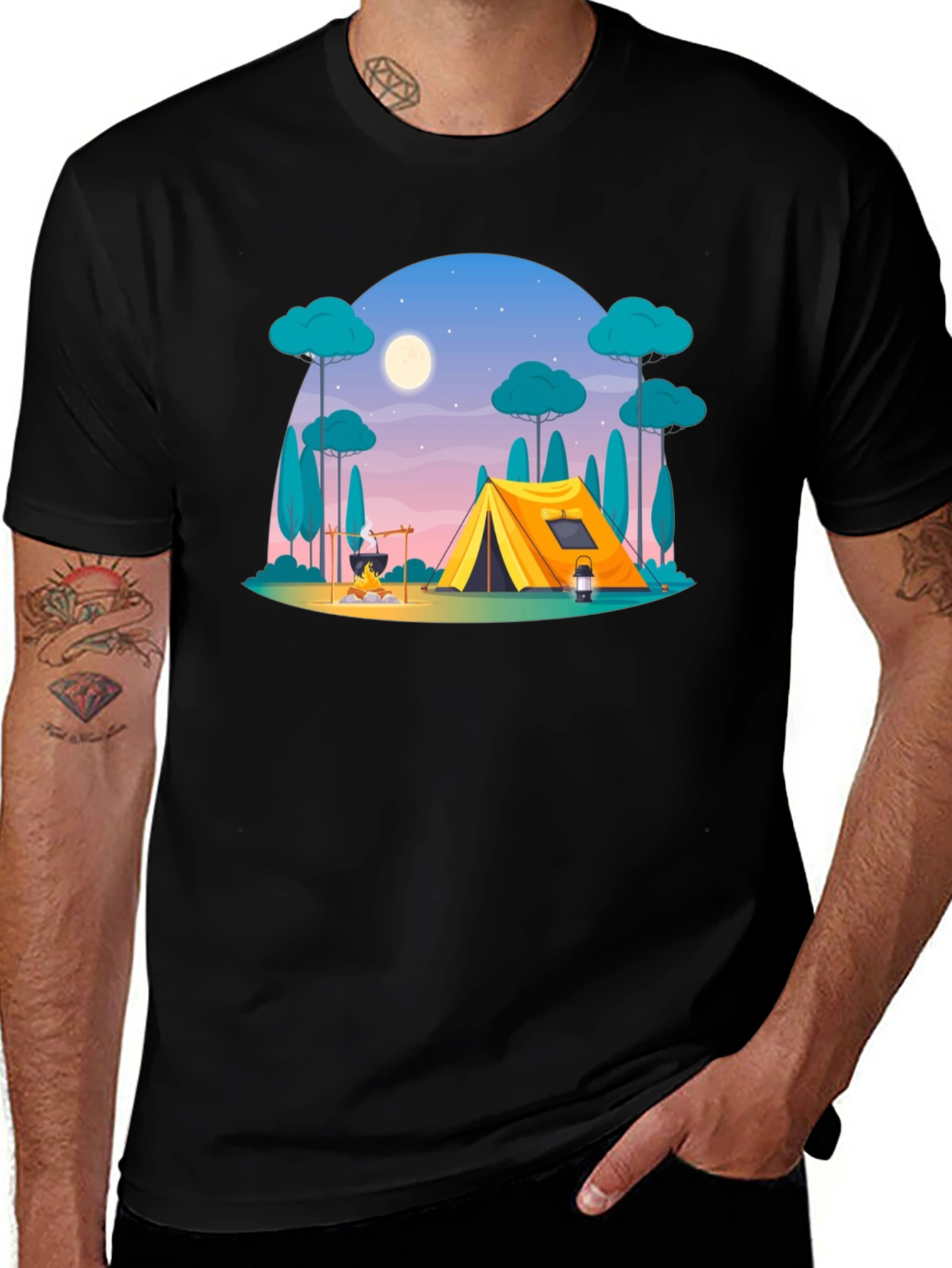 Camping Scene Graphic Tee - Outdoor Adventure Shirt