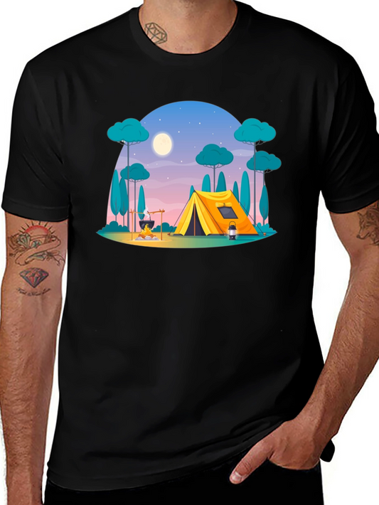 Camping Scene Graphic Tee - Outdoor Adventure Shirt