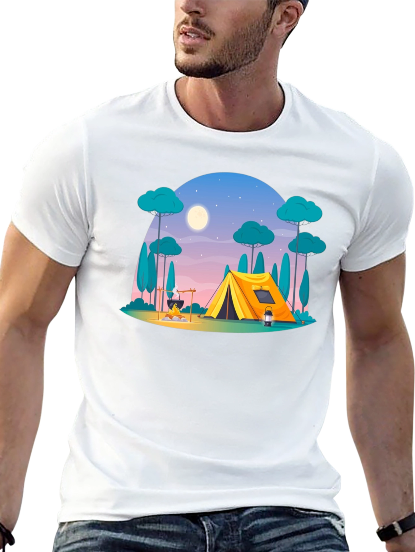 Camping Scene Graphic Tee - Outdoor Adventure Shirt