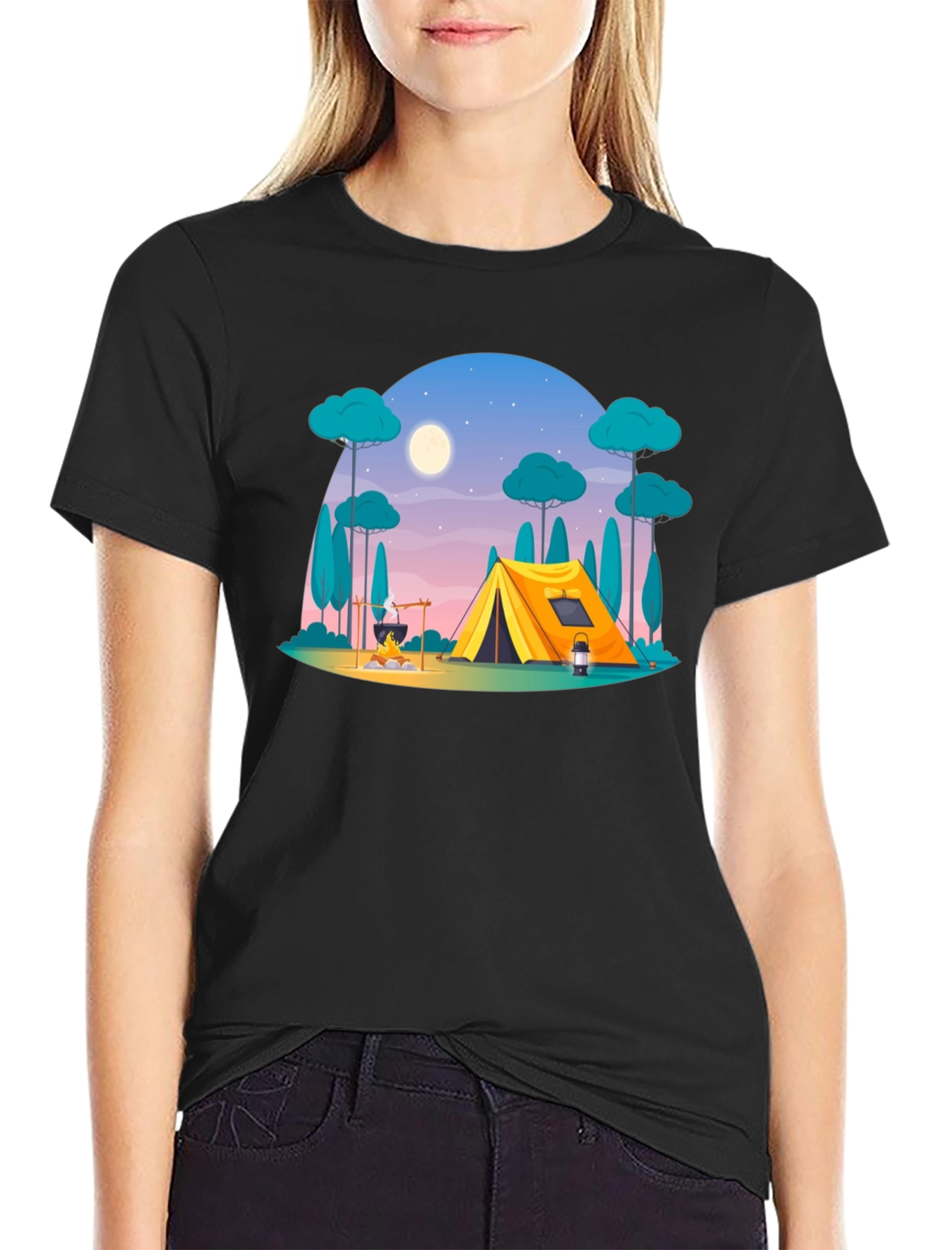 Camping Scene Graphic Tee - Outdoor Adventure Shirt