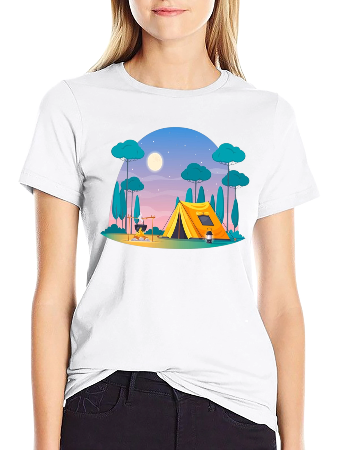 Camping Scene Graphic Tee - Outdoor Adventure Shirt
