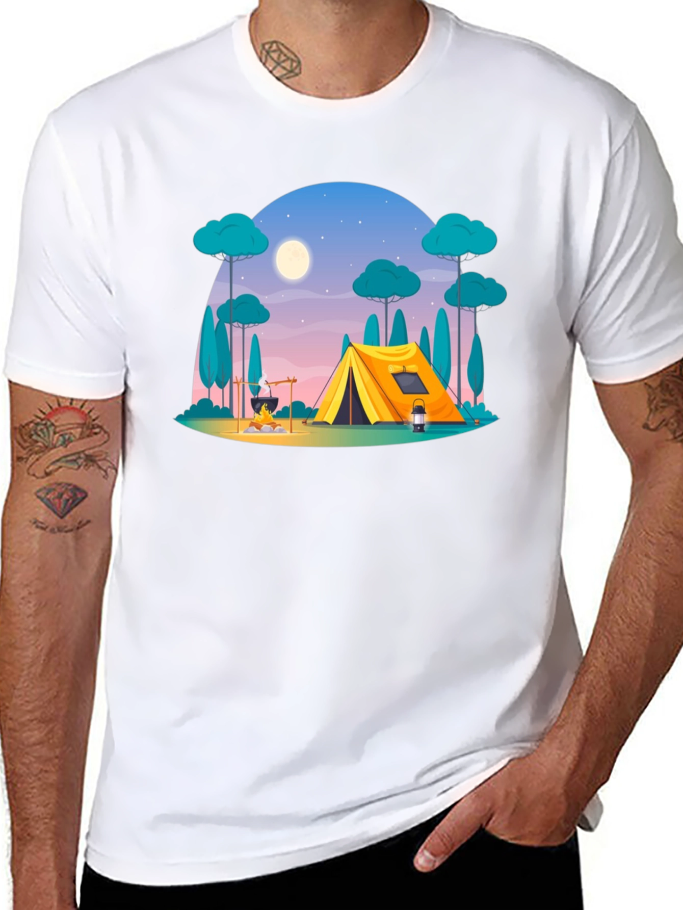 Camping Scene Graphic Tee - Outdoor Adventure Shirt
