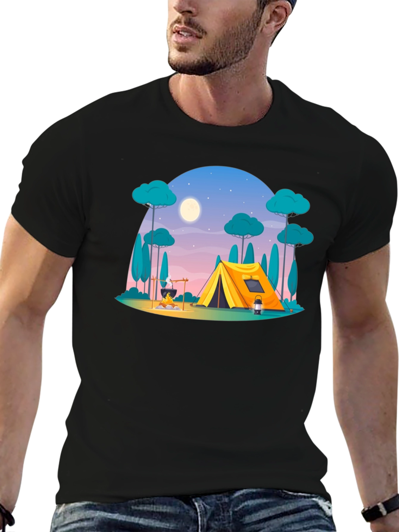 Camping Scene Graphic Tee - Outdoor Adventure Shirt