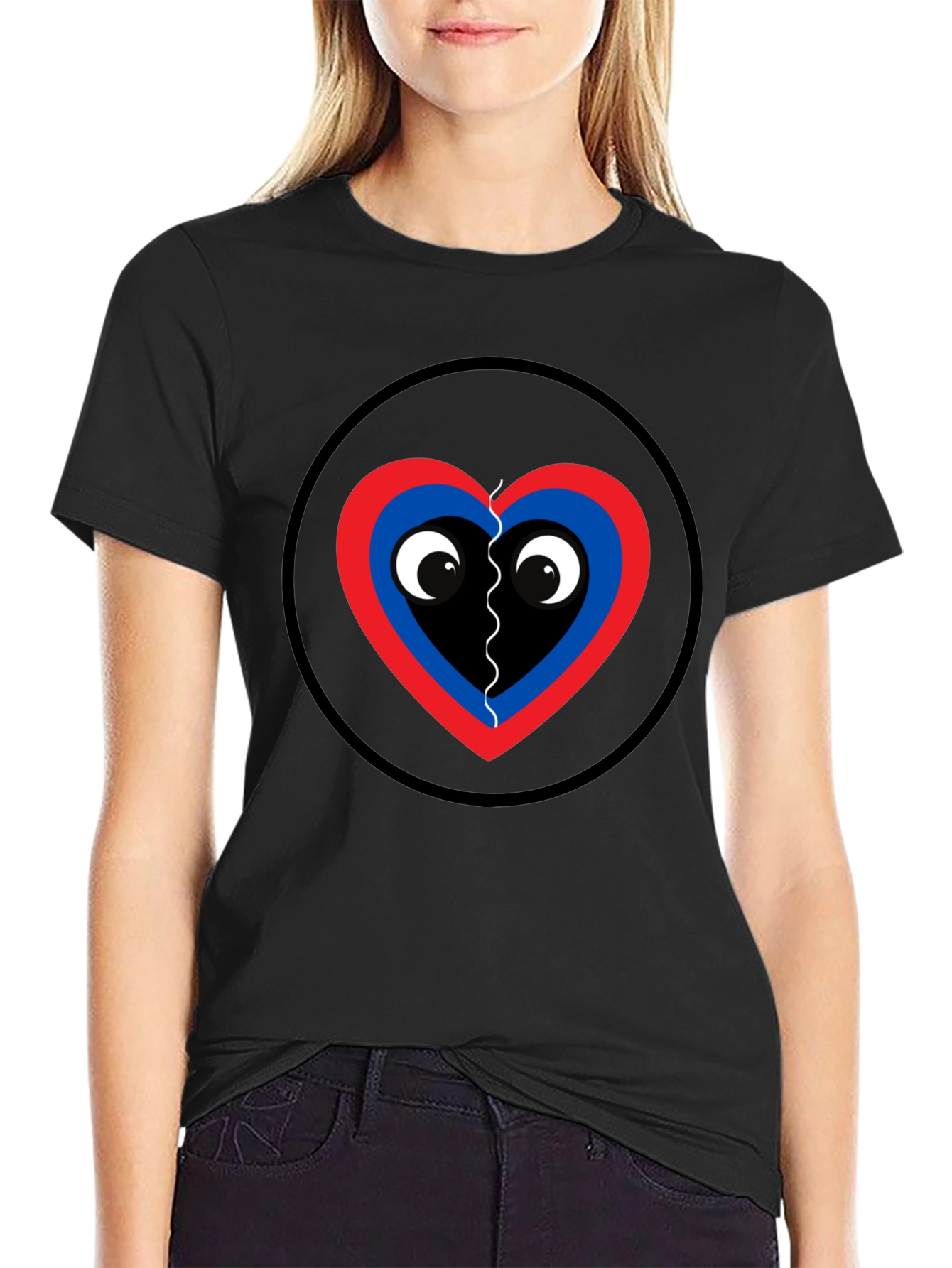 Playful Heart Graphic Tee - Black Cotton