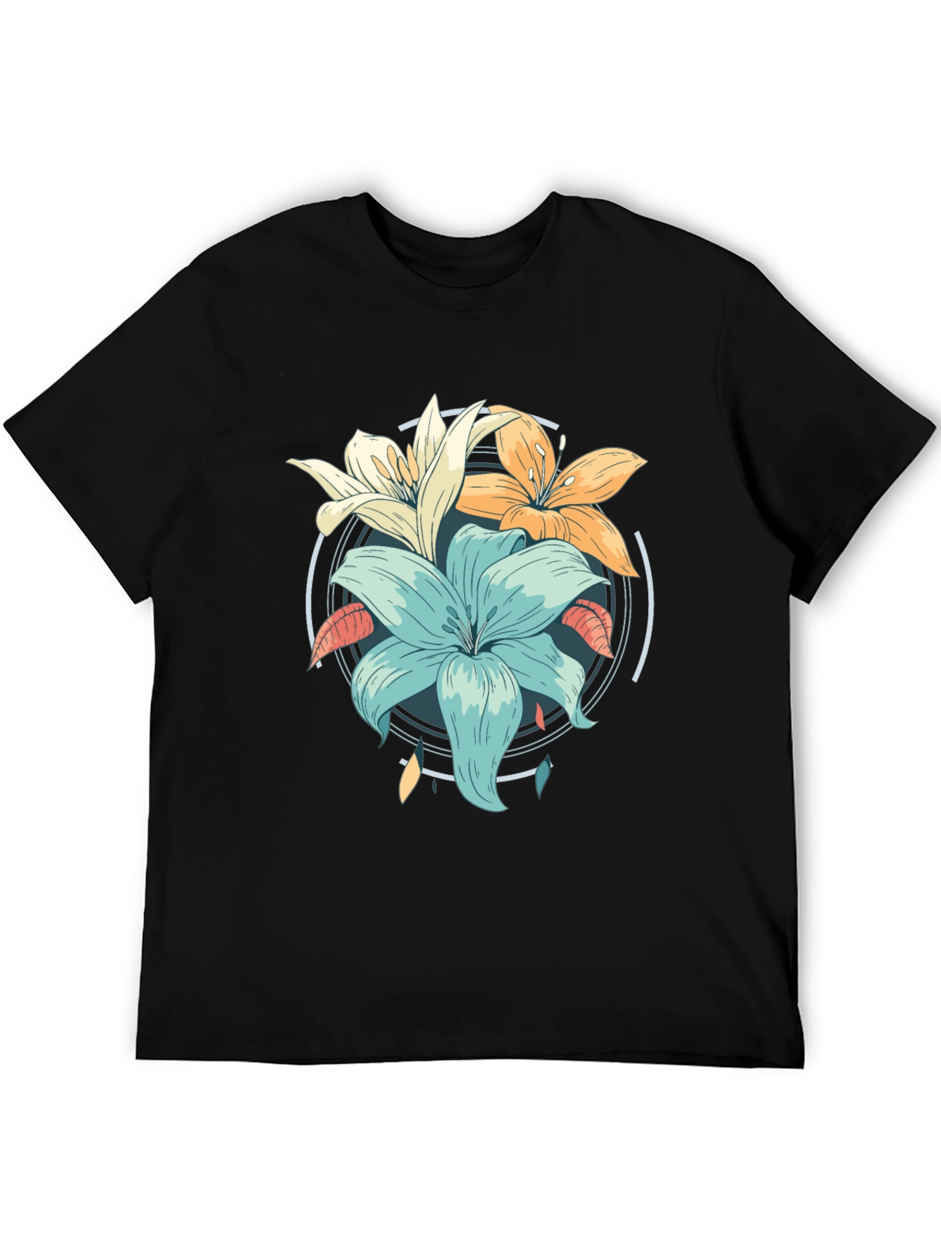 Floral Graphic Print Black T-Shirt