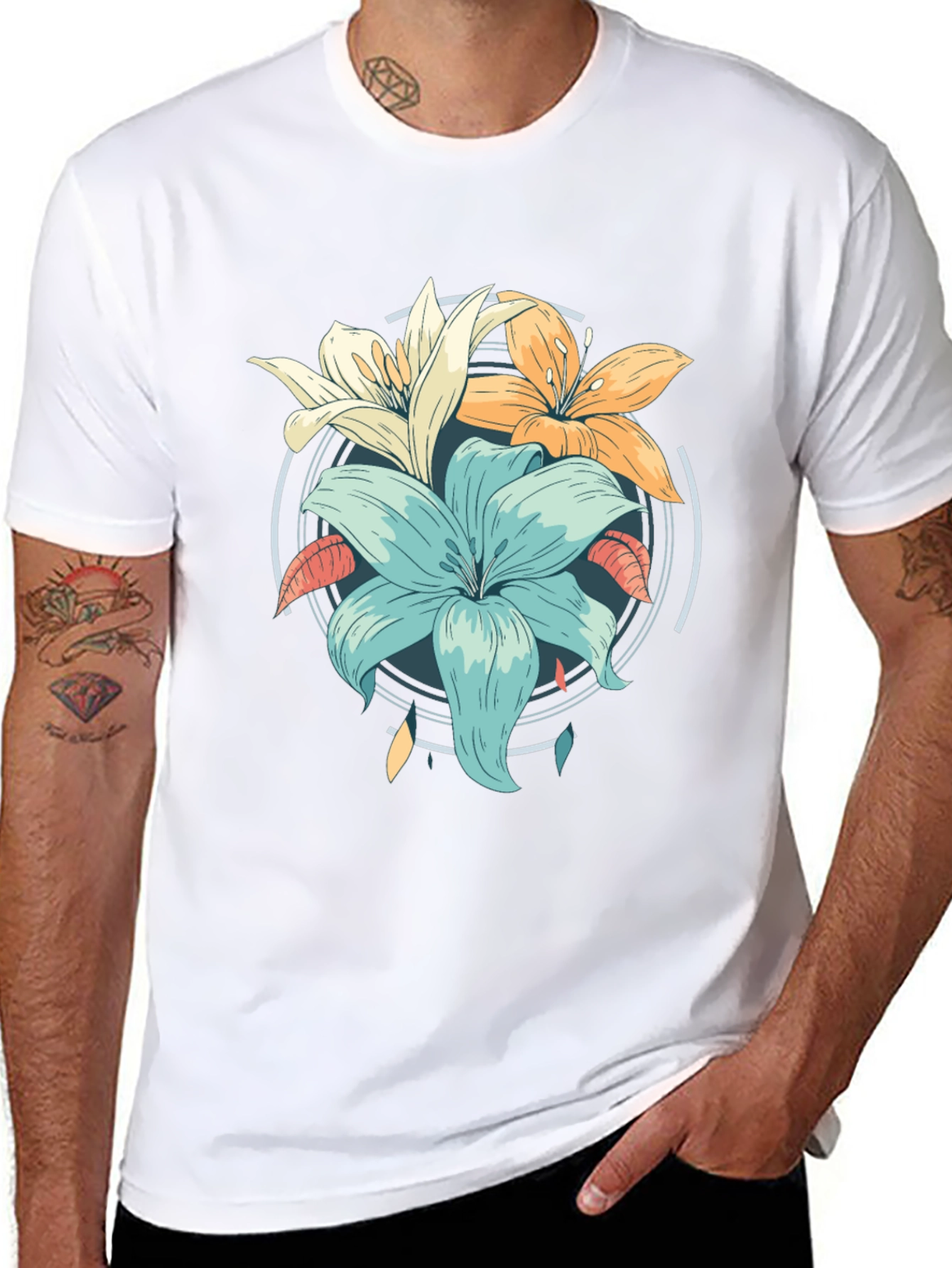 Floral Graphic Print Black T-Shirt