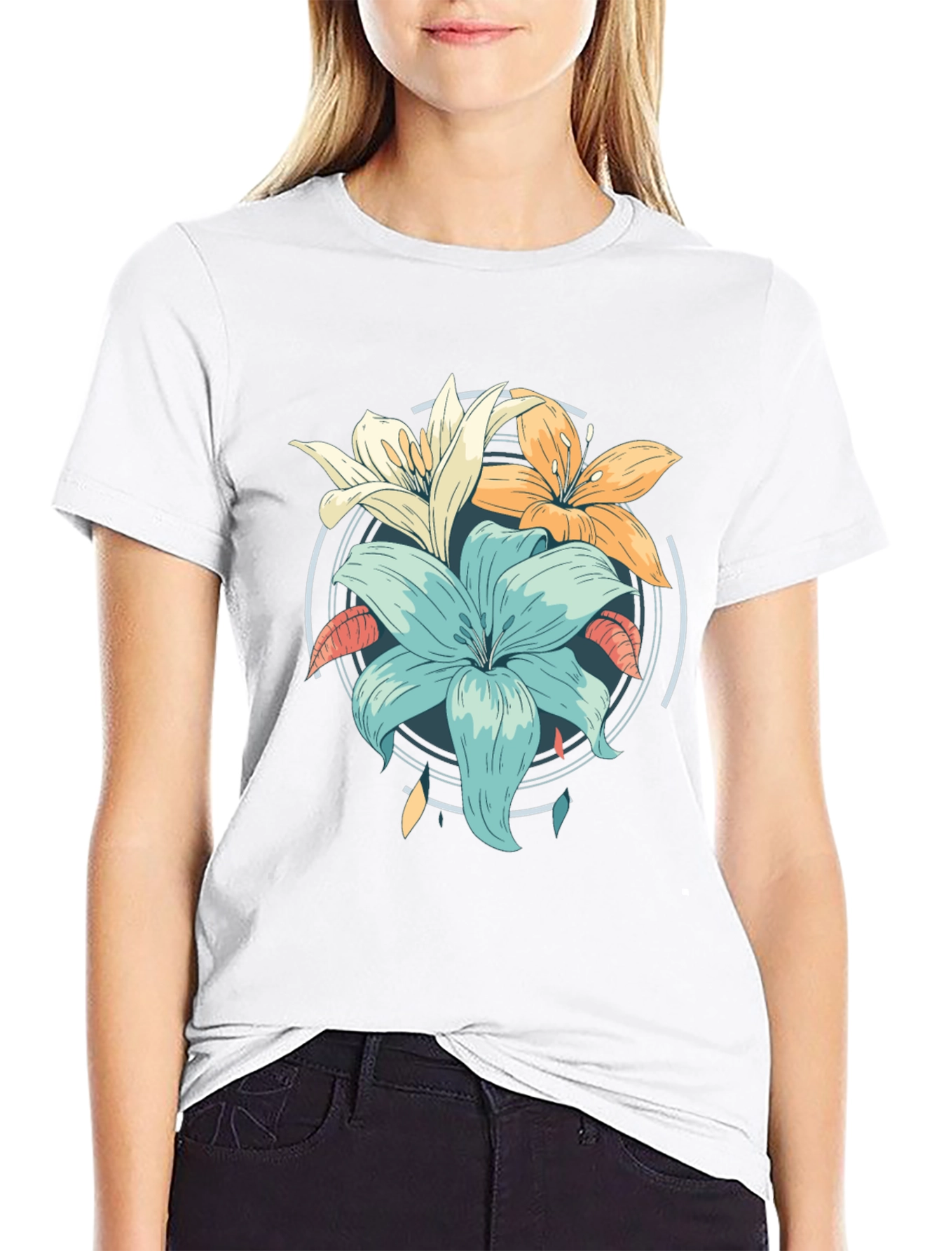 Floral Graphic Print Black T-Shirt