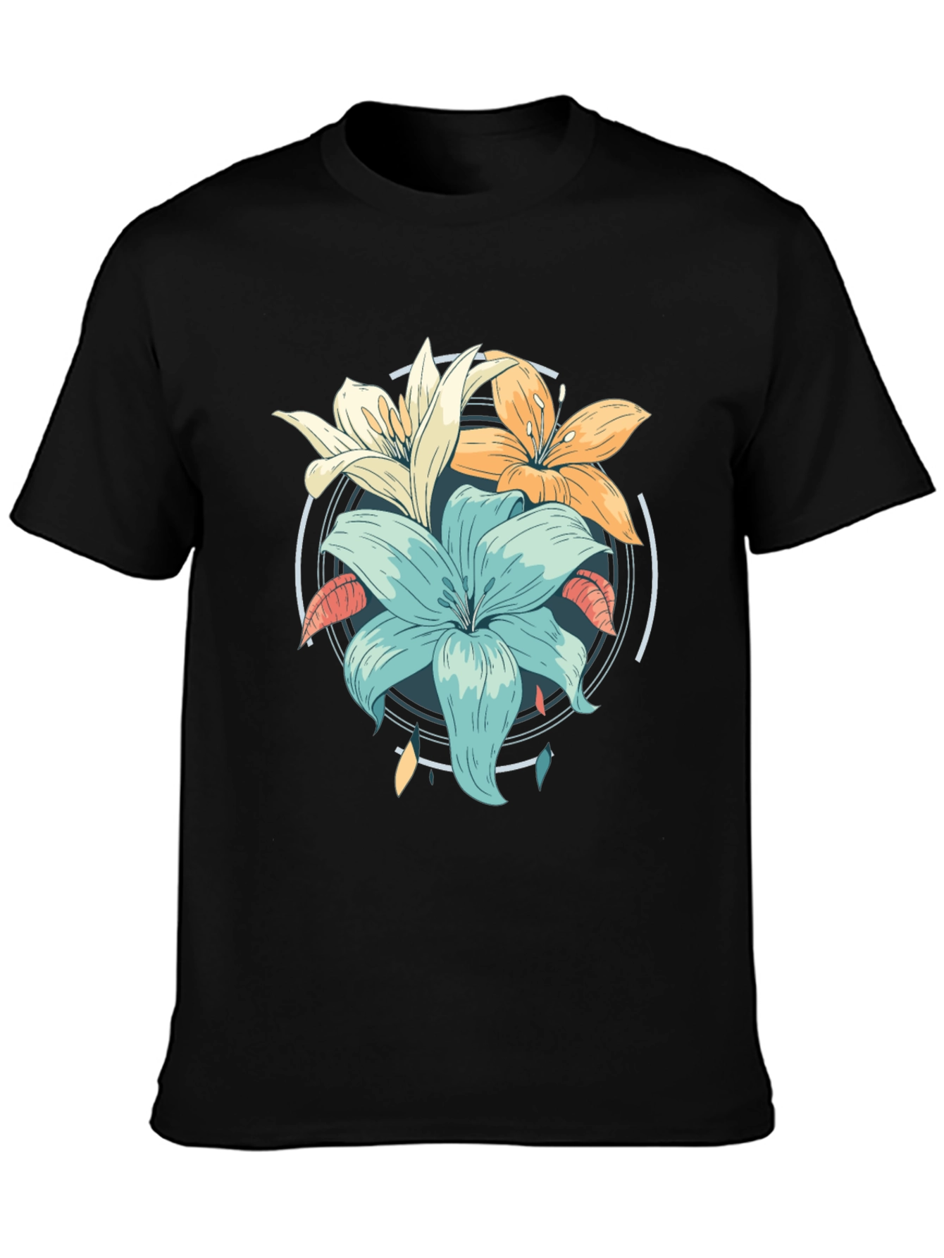 Floral Graphic Print Black T-Shirt