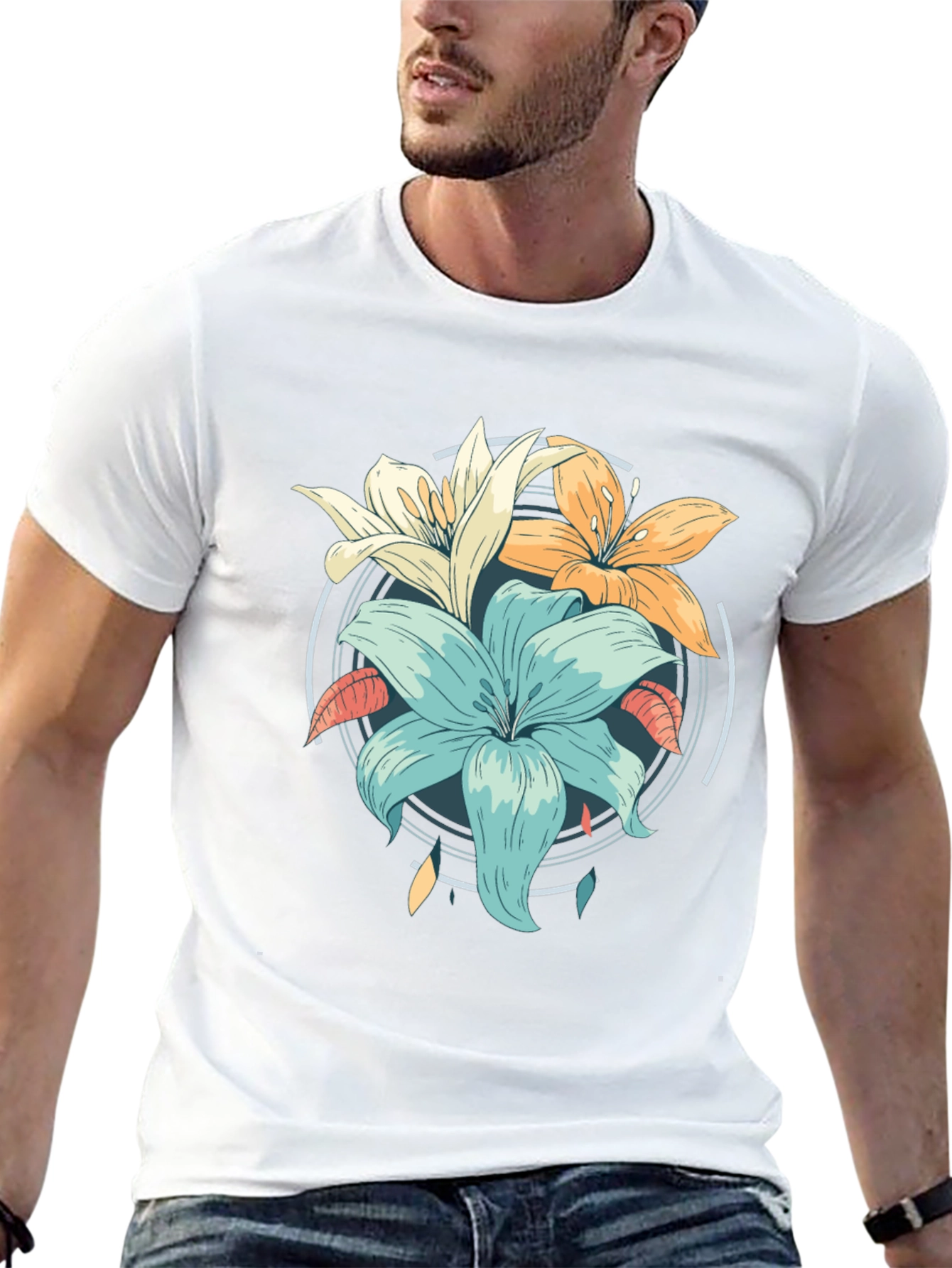 Floral Graphic Print Black T-Shirt