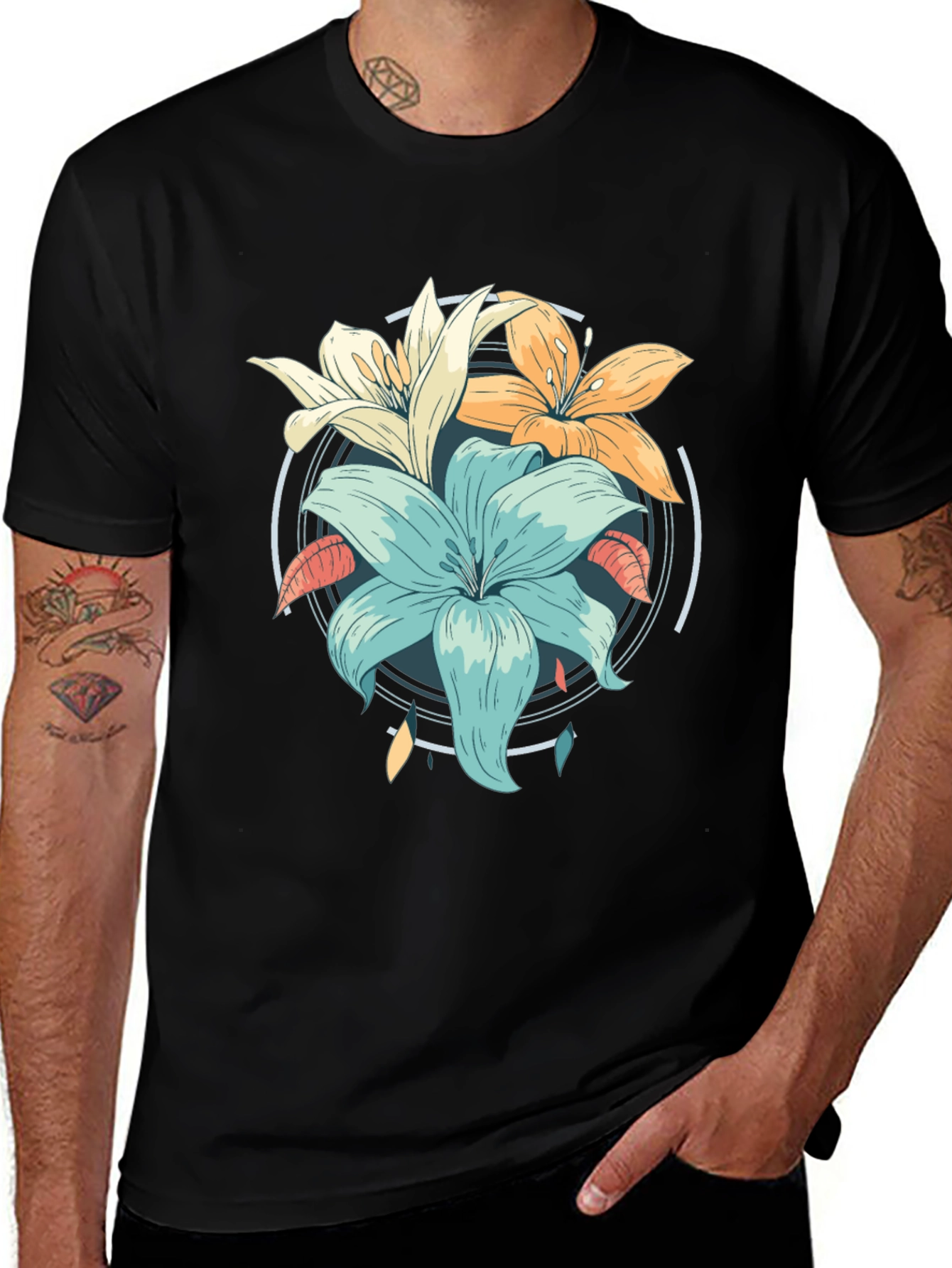 Floral Graphic Print Black T-Shirt