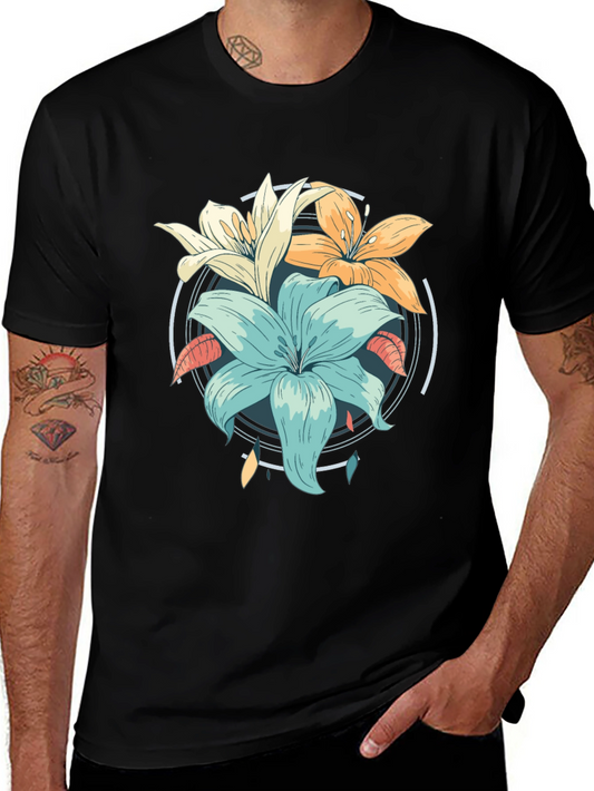 Floral Graphic Print Black T-Shirt