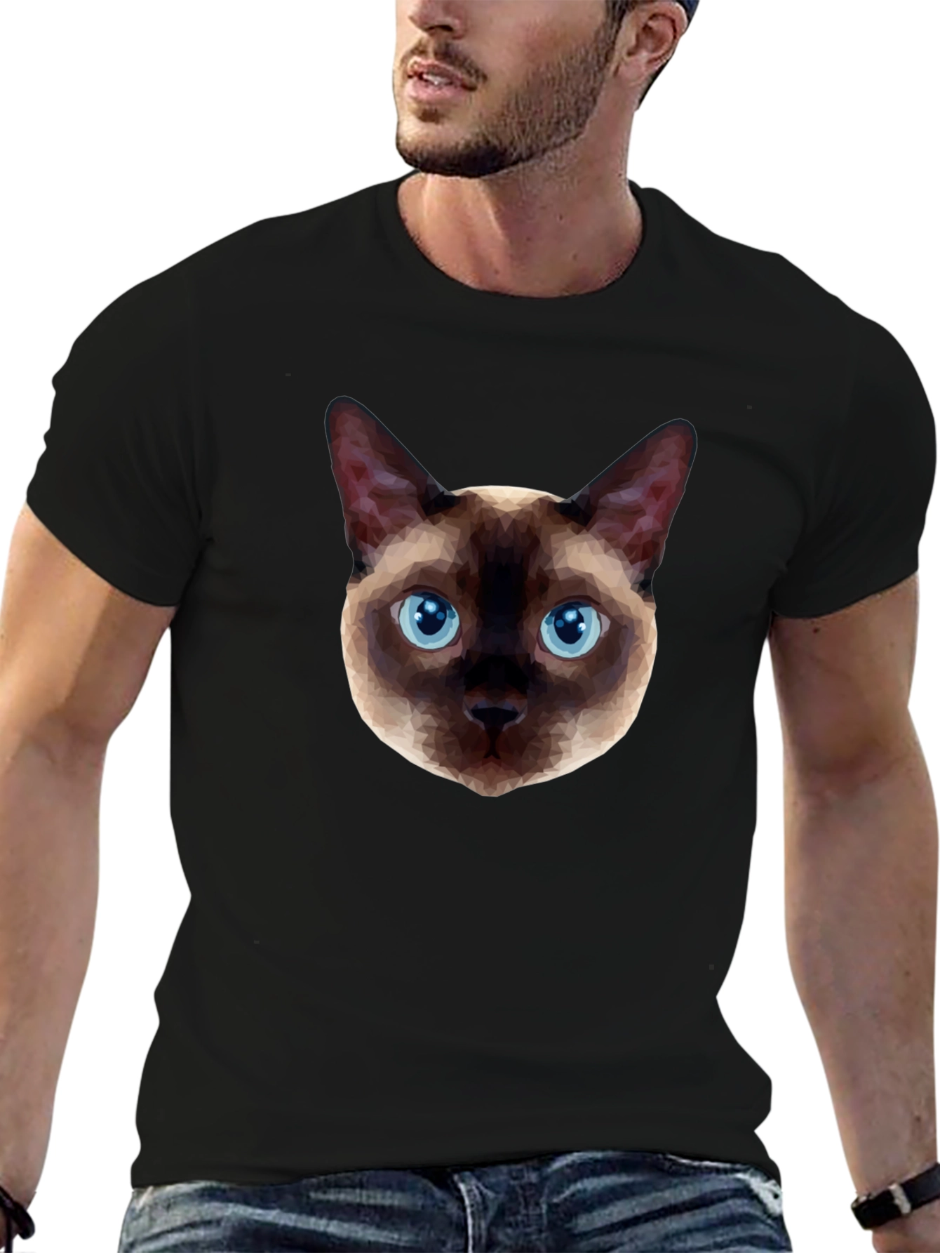 Geometric Siamese Cat Graphic T-Shirt