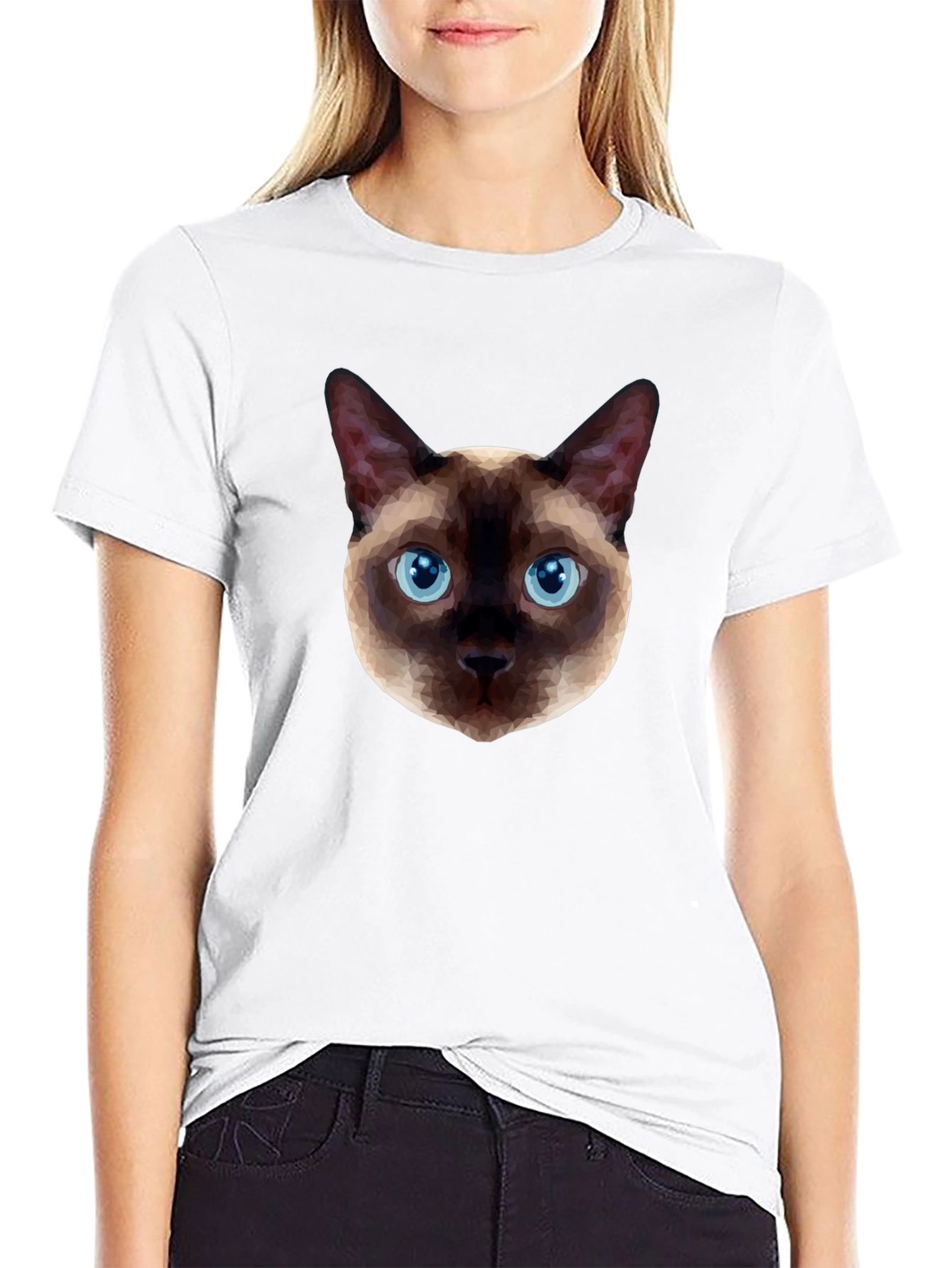 Geometric Siamese Cat Graphic T-Shirt