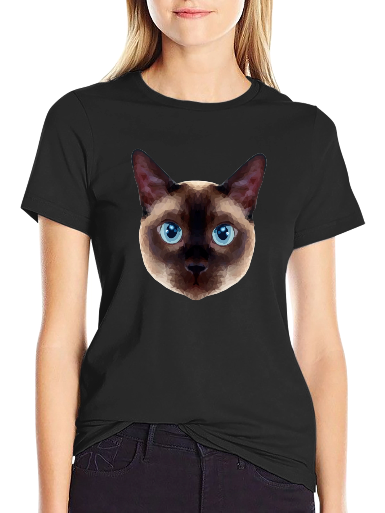 Geometric Siamese Cat Graphic T-Shirt