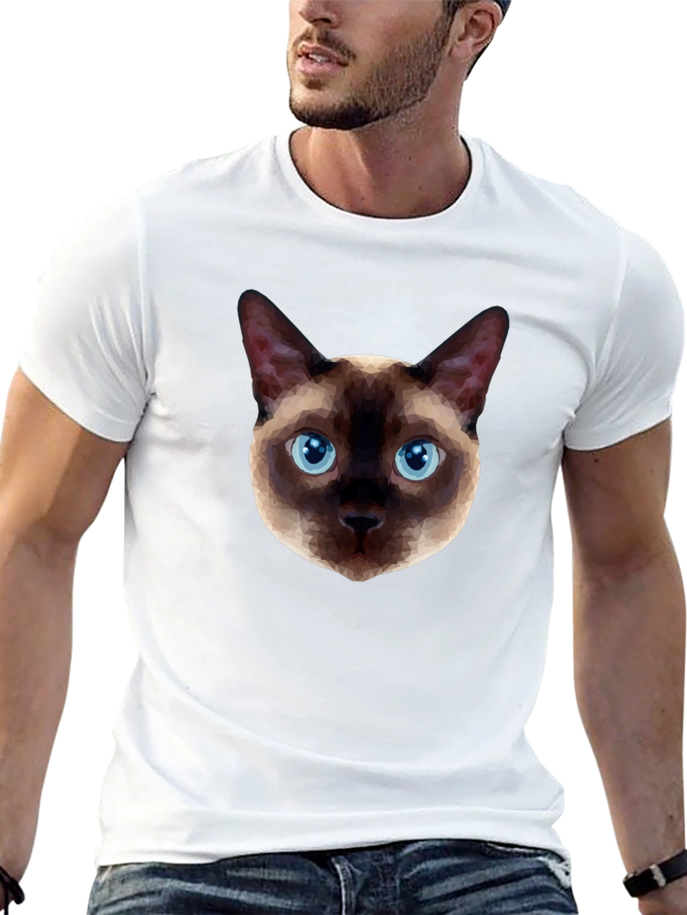 Geometric Siamese Cat Graphic T-Shirt