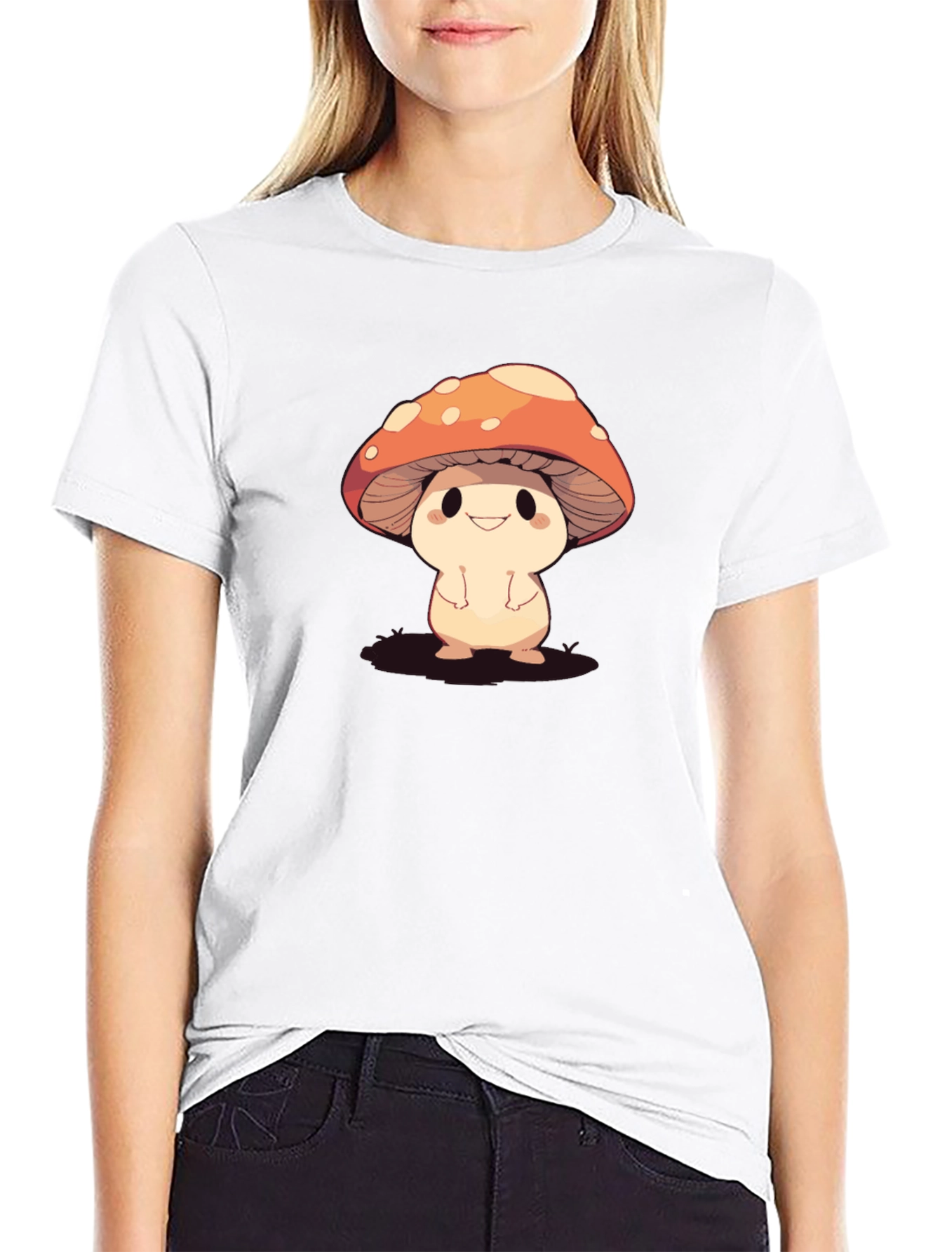 Cute Mushroom Graphic Black T-Shirt