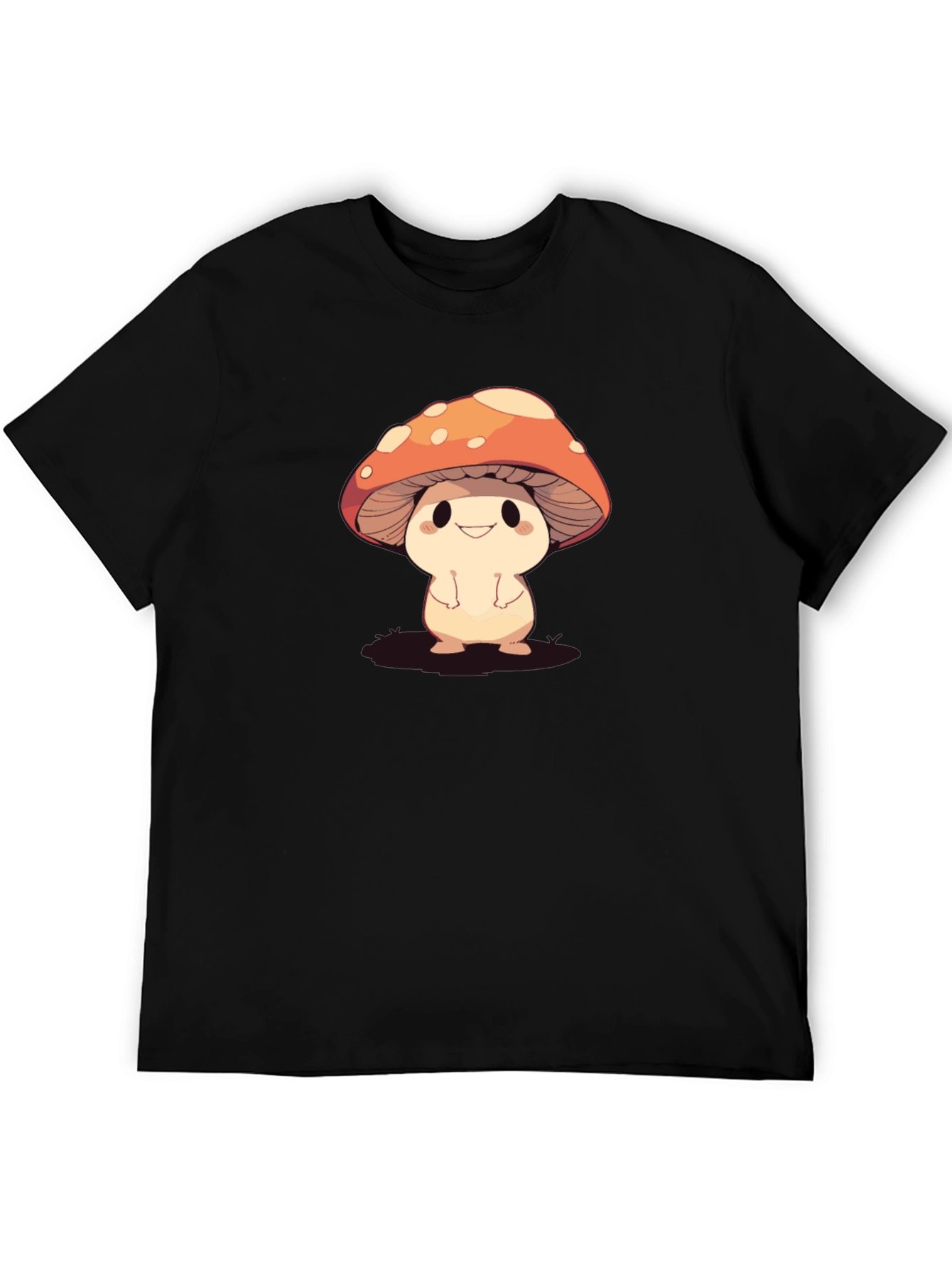 Cute Mushroom Graphic Black T-Shirt