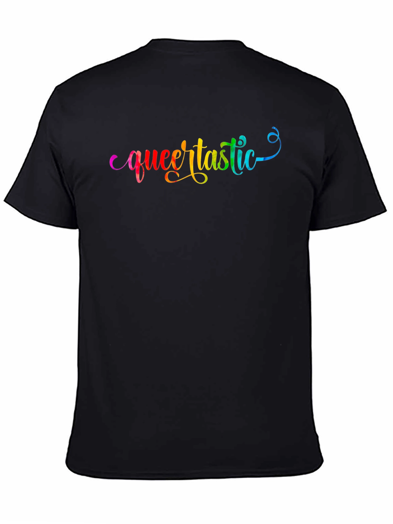 Queertastic Black T-Shirt - Pride Rainbow Text