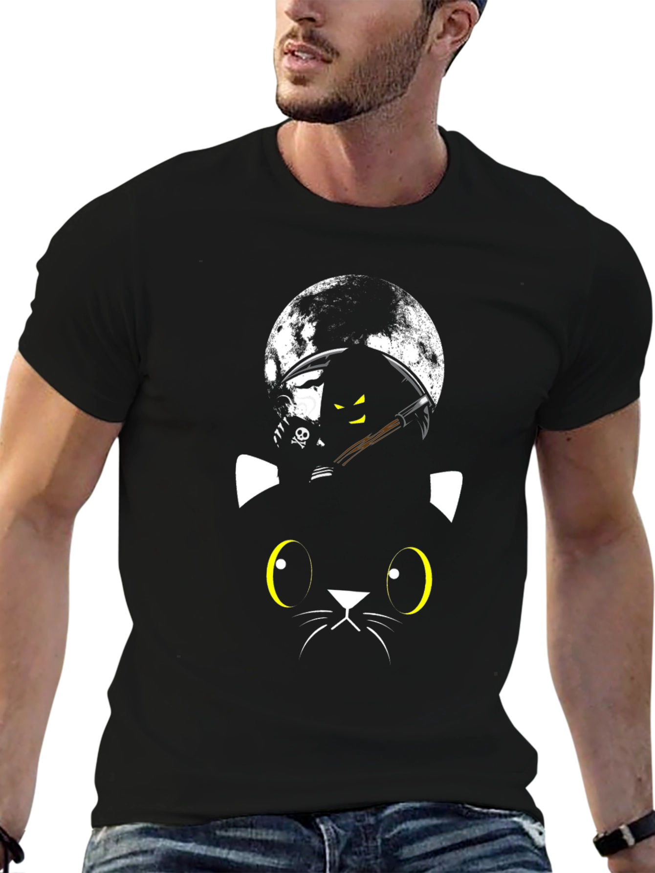 Black Cat Grim Reaper Moon T-Shirt - Halloween Style