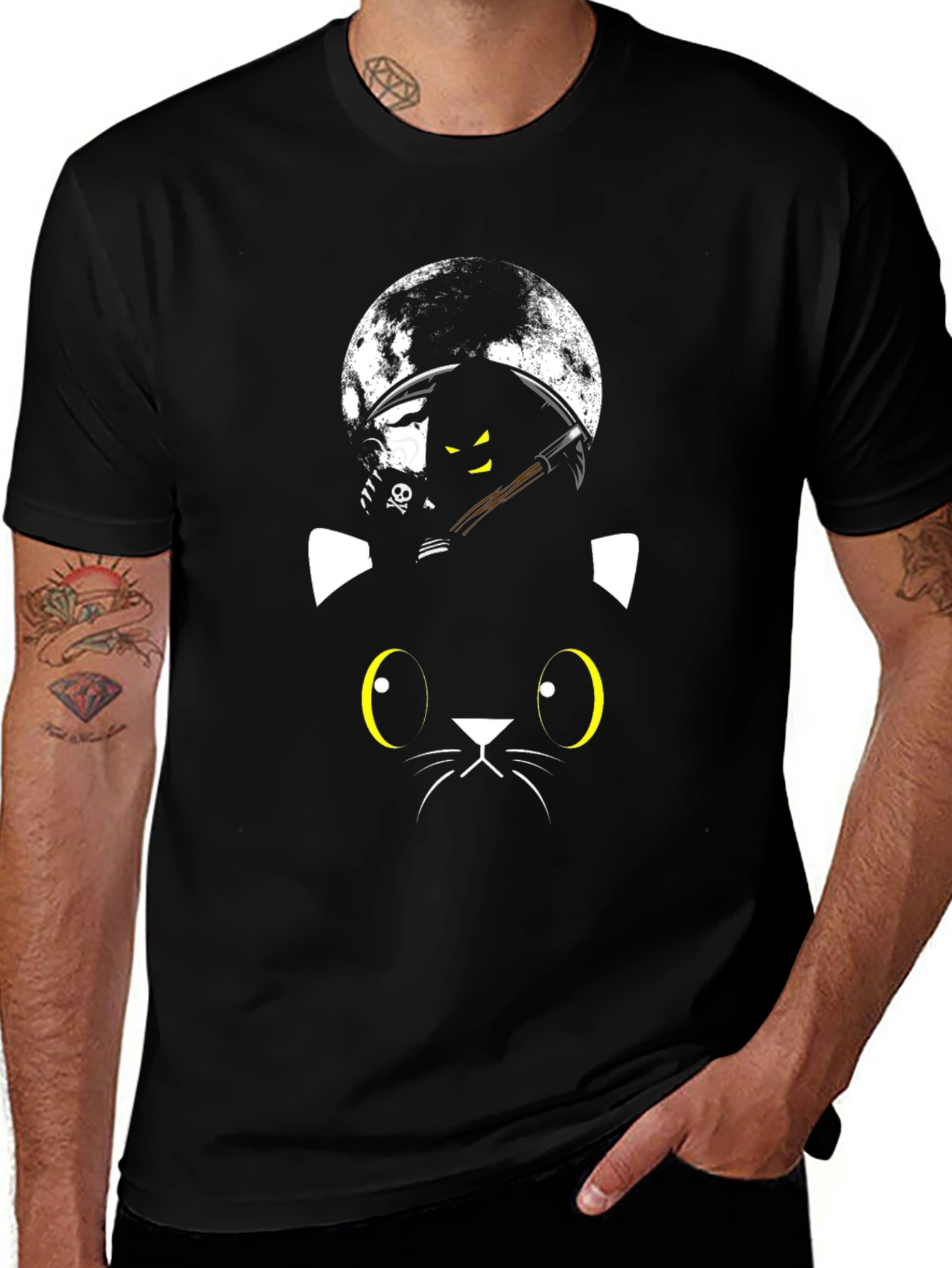 Black Cat Grim Reaper Moon T-Shirt - Halloween Style