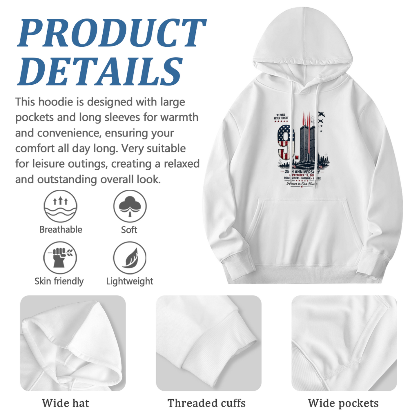 25th Anniversary We Will Never Forget 9/11 Memorial Tribute Hoodie