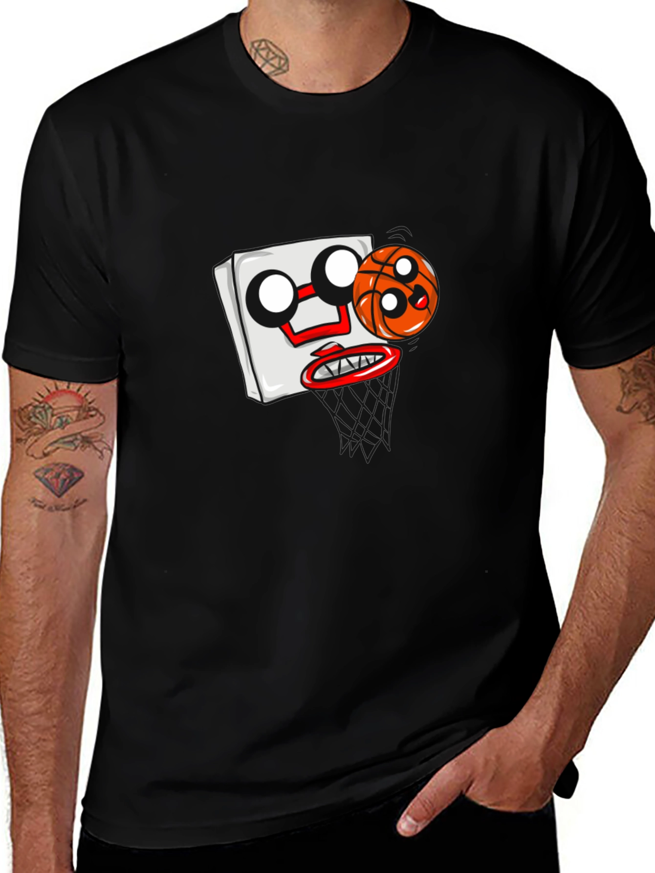 Cartoon Basketball Graphic Black T-Shirt