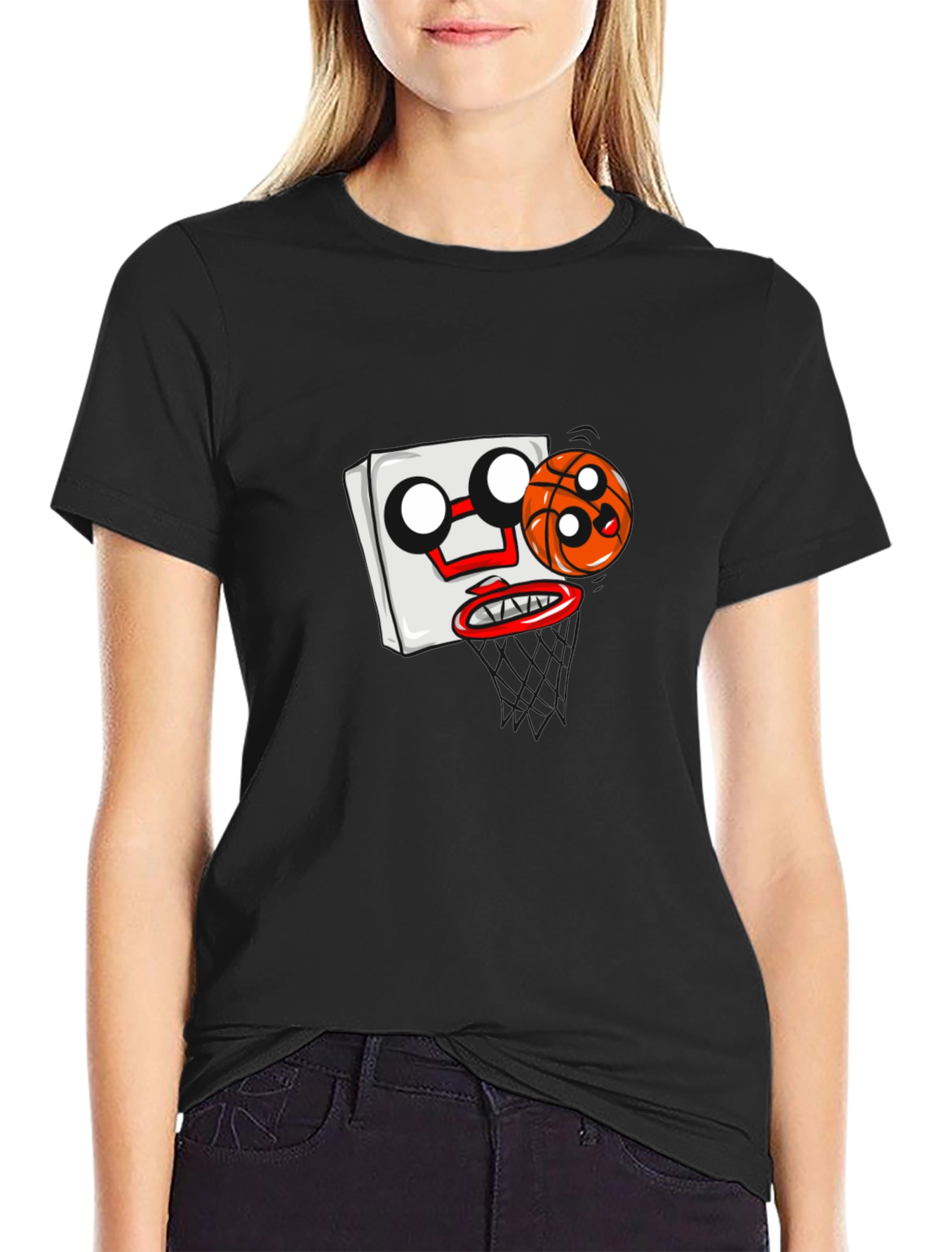 Cartoon Basketball Graphic Black T-Shirt