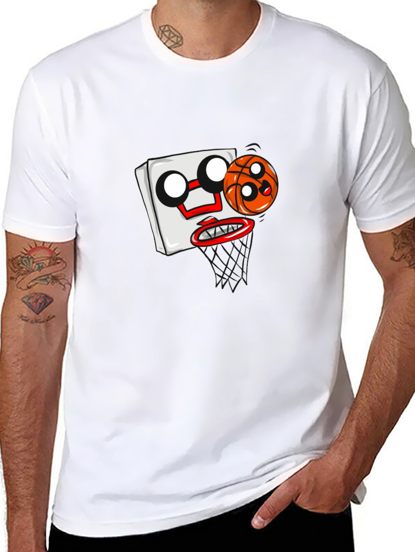 Cartoon Basketball Graphic Black T-Shirt