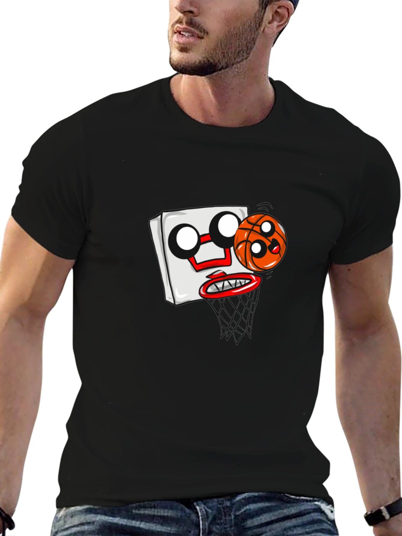 Cartoon Basketball Graphic Black T-Shirt