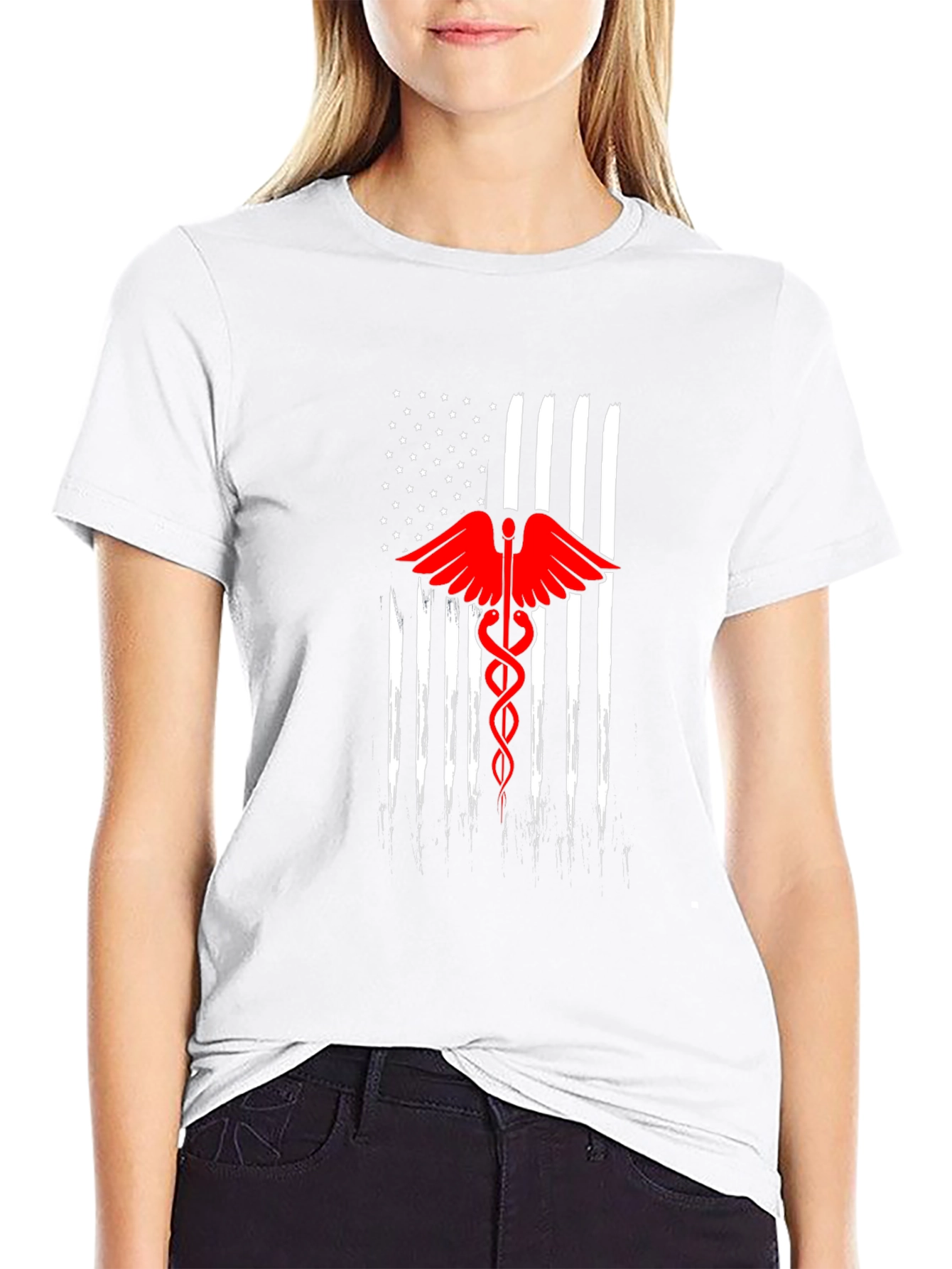 American Flag Caduceus Black T-Shirt
