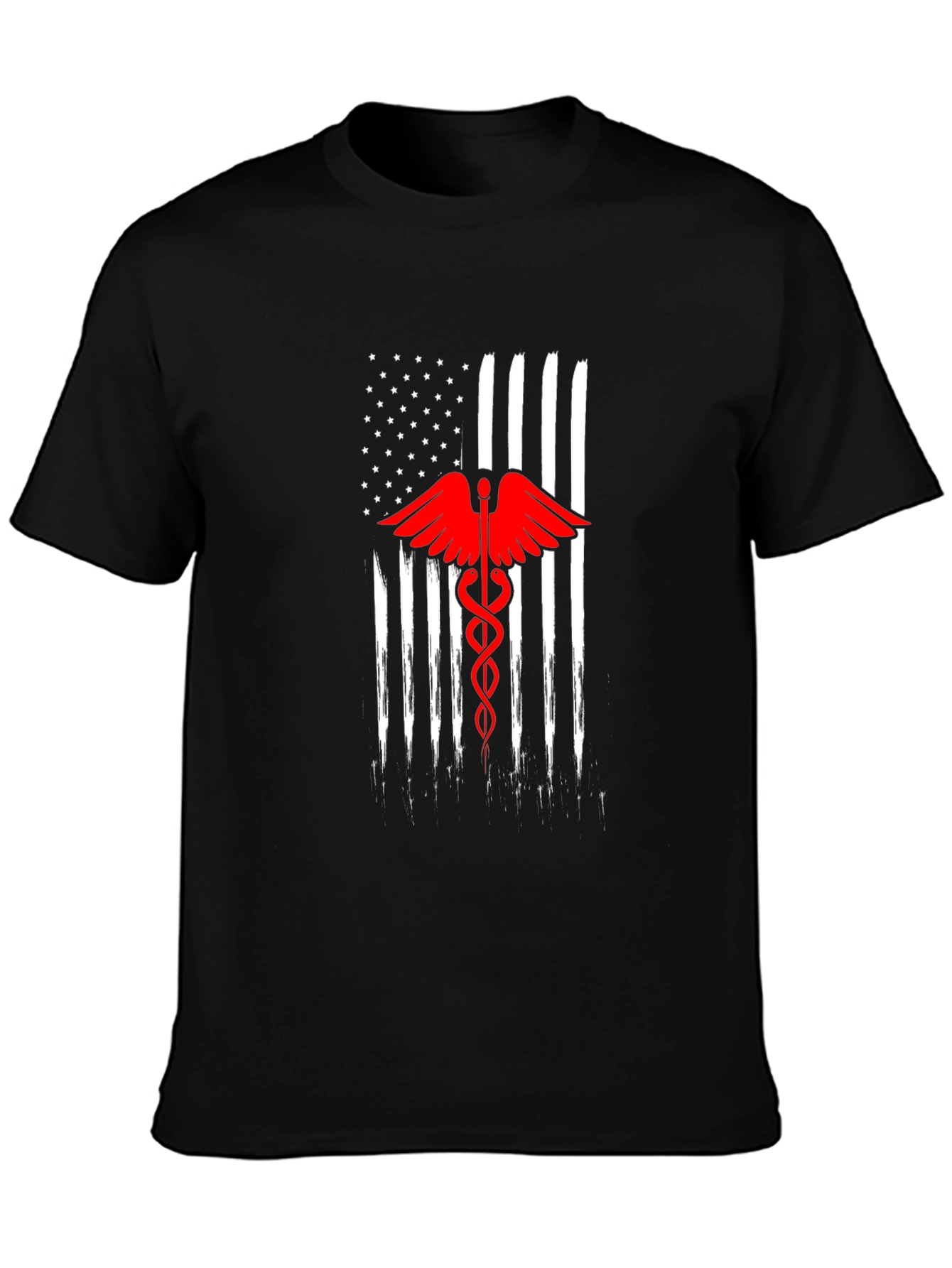 American Flag Caduceus Black T-Shirt
