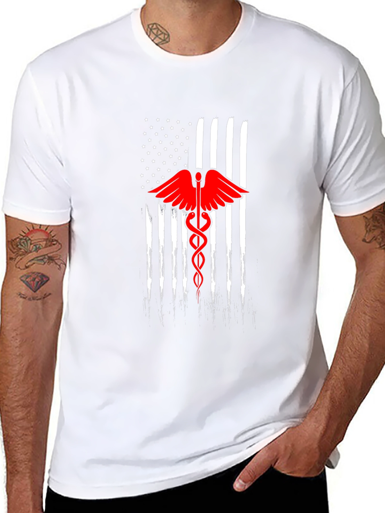 American Flag Caduceus Black T-Shirt