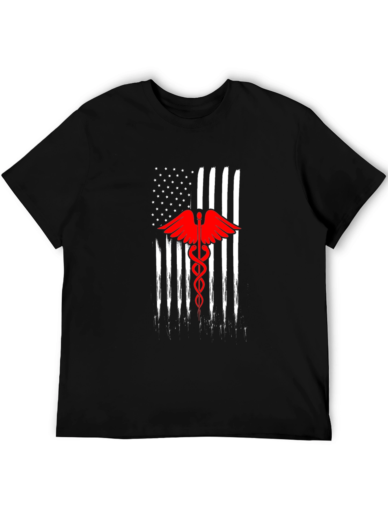 American Flag Caduceus Black T-Shirt