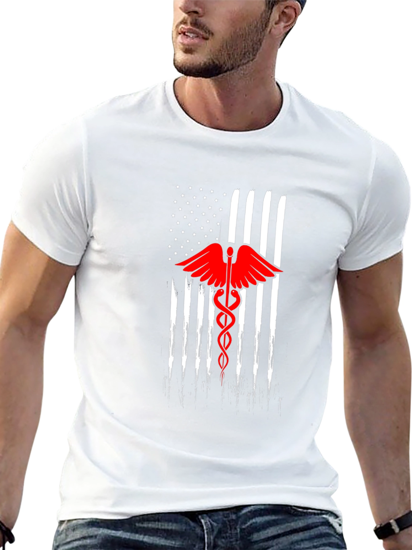 American Flag Caduceus Black T-Shirt