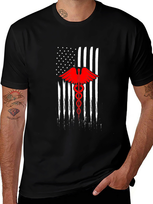American Flag Caduceus Black T-Shirt