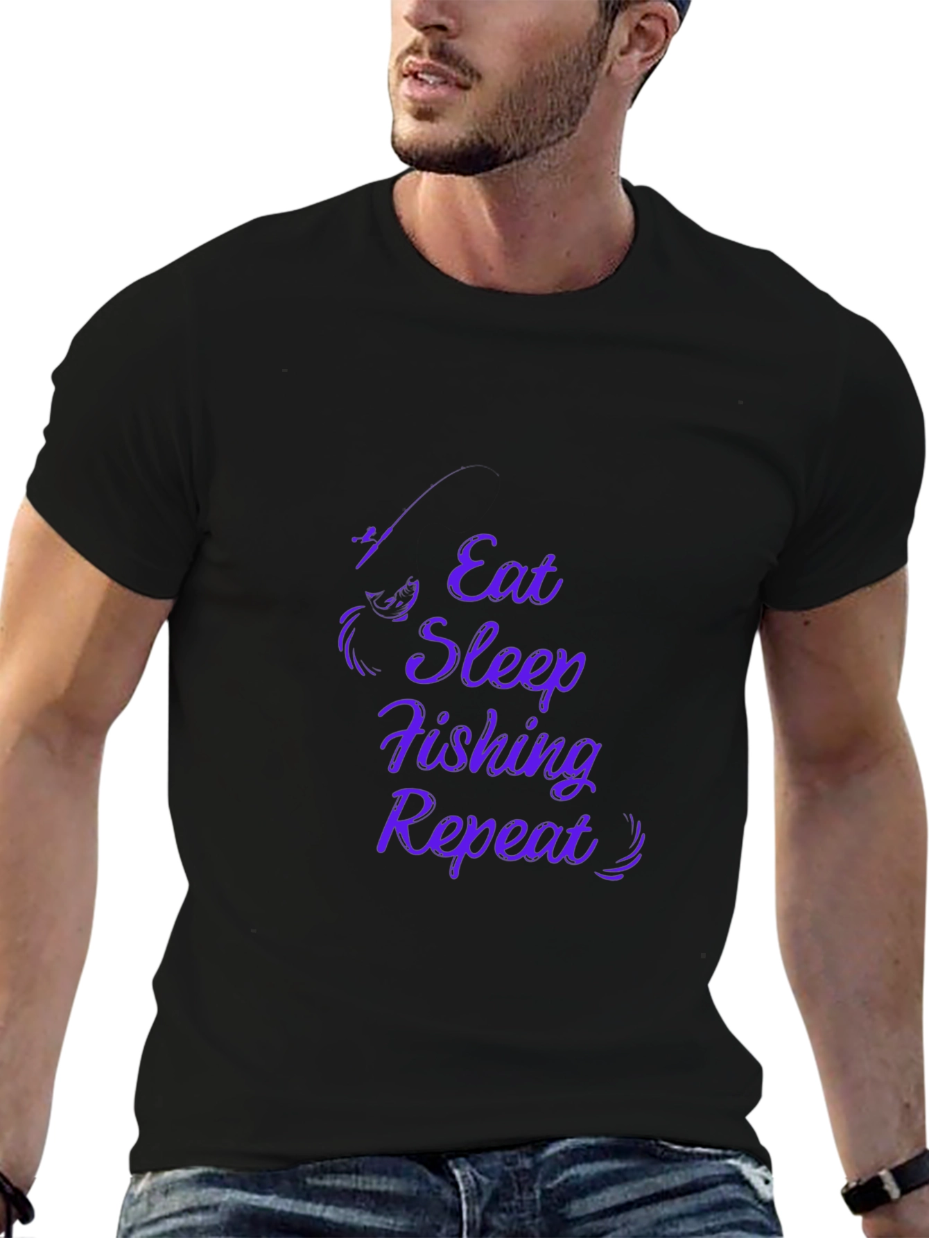 Eat Sleep Fishing Repeat Black Graphic Tee