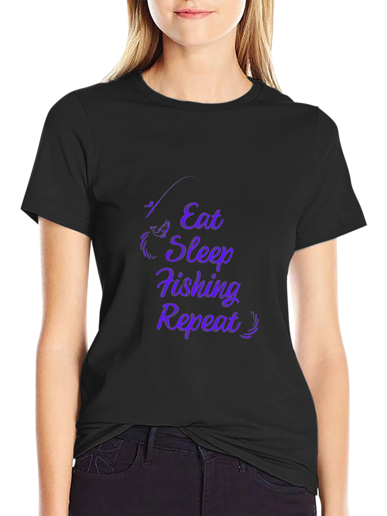 Eat Sleep Fishing Repeat Black Graphic Tee