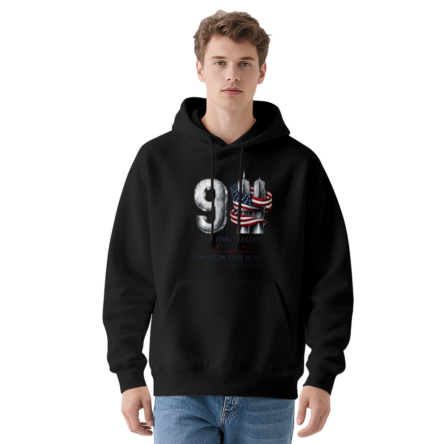25th Anniversary Always In Our Hearts 9/11 Patriotic Red Hoodie