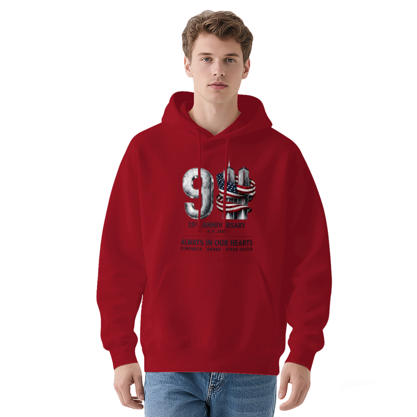 25th Anniversary Always In Our Hearts 9/11 Patriotic Red Hoodie