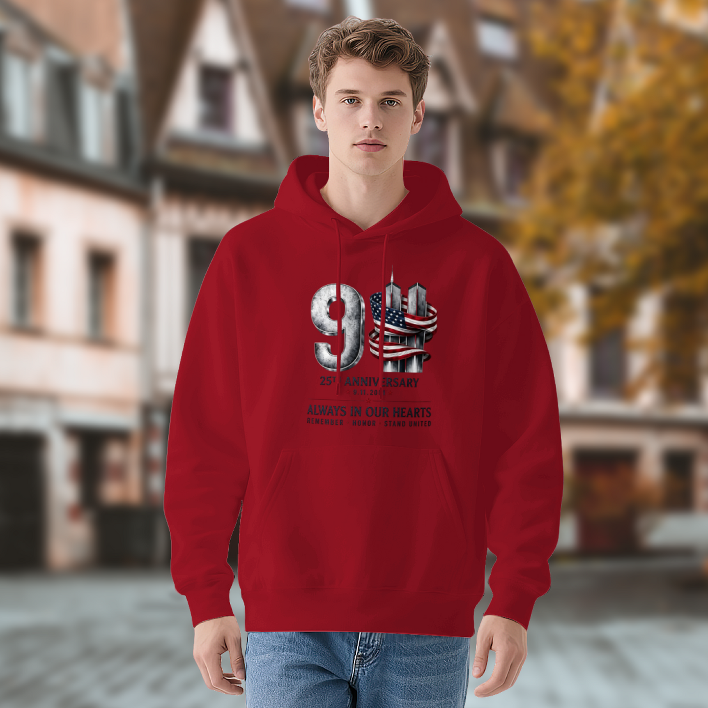 25th Anniversary Always In Our Hearts 9/11 Patriotic Red Hoodie